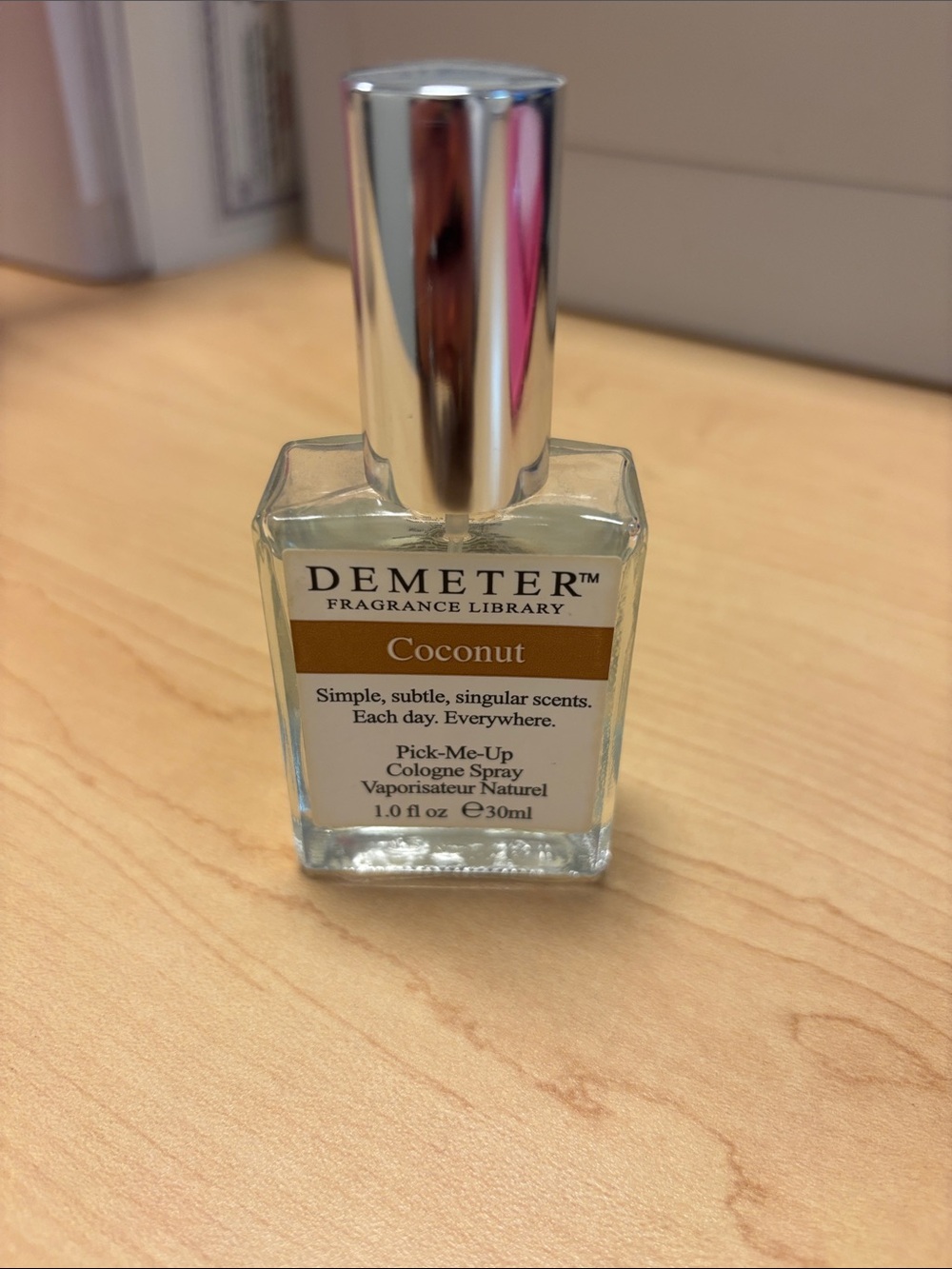 Demeter Coconut Cologne Spray — Clear with Silver Cap 1oz sprayed a few times